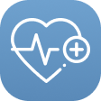 מתאר לב לבן עם קו פעימות לב וסימן פלוס על רקע כחול, המסמל בריאות או שירותים רפואיים.